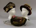 Two Edwardian Straw Hats and an Edwardian Velvet Chenille and Feathered Floral Hat