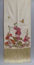 American Arts  Crafts Floral Printed Silk Fringed Shawl