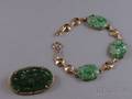 14kt Gold and Jade Bracelet and a 14kt Gold Carved and Pierced Jade and Seed Pearl Brooch