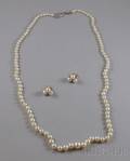 Graduated Pearl Necklace and a Pair of Pearl and Diamond Earrings