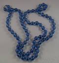 Art Deco Molded Blue Glass Bead and Silk Knot Necklace