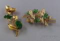 Two 14kt Gold and Jade Brooches