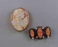 GoldFramed Shell Carved Cameo Brooch and a Carved Coral and Pearl Brooch