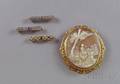 Goldframed Shell Carved Cameo Brooch and Three Lingerie Pins