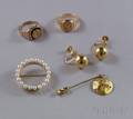 Pair of 14kt Gold Earrings 14kt Gold and Pearl Brooch Two 10kt Gold Rings and a GiltSterling Stickpine