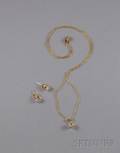 Pair of 14kt Gold and Diamond Earstuds and a 14kt Gold and Diamond Pendant Necklace