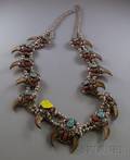 American Indian Sterling Silver Bear Claw and Turquoise Necklace
