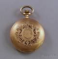 Swiss 14kt Gold and Enamel Decorated Hunting Case Savonnette Pocket Watch
