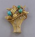 18kt Gold Turquoise and Gemstone Bouquetform Brooch