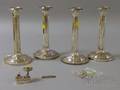 Set of Four R Wallace  Sons Sterling Silver Weighted Candlesticks and Three Small Sterling and Silver Plated Articles