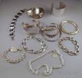Thirteen Modern Silver Cuff Bangle and Link Bracelets
