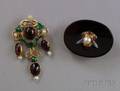 Two 14kt Gold Pearl and Enamel Brooches