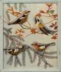 Polychrome Painted Plaque with Warblers