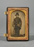 Cased Ambrotype of a Union Civil War Soldier with Musket and Two Photographs