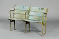 Pair of Bluepainted Wood and Iron Stadium Seats