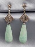 Art Deco Silver Amazonite and Marcasite Earpendants France