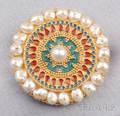 20kt Gold Cultured Pearl and Enamel Brooch