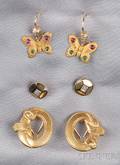 Three Pairs of 14kt Gold Earrings