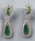 Platinum Emerald and Diamond Earclips Cartier