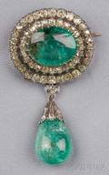 Antique Emerald and Diamond PendantBrooch
