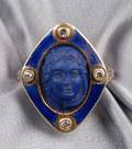 Art Deco Lapis and Diamond Cameo Ring