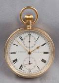 Antique 18kt Gold Chronograph Open Face Pocket Watch JW Benson London