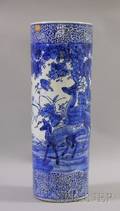 Japanese Export Porcelain Transfer and Handpainted Blue and White Decoratated Umbrella Stand