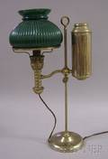 Nickel Plated Student Lamp with Greenpainted Glass Shade
