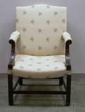 Chippendalestyle Upholstered Carved Mahogany Easy Chair