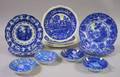 Fourteen English Blue and White Transfer Staffordshire Plates and Saucers