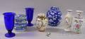 Five Pieces of Asian Export Porcelain and a Pair of Cobalt Glass Vases