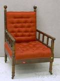 Late Victorian Upholstered Walnut Bambooturned Morris Chair