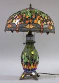 Contemporary Leaded Glass Dragonfly Pattern Table Lamp