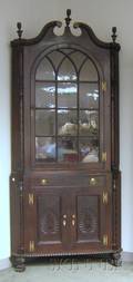 Late Victorian Glazed Carved Cherry Twopart Corner Cupboard