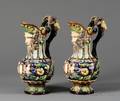 Pair of W Schiller and Sons Majolica Ewers