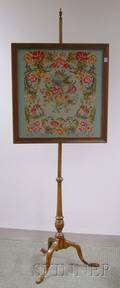 Queen Anne Style Maple Pole Screen with Needlepoint Floral Pattern Panel