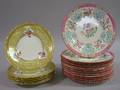 Set of Six Cauldon Porcelain Dessert Plates and a Set of Twelve Mintons Enameled Asianstyle Decorated Porcelain Luncheon Plates