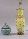 Chinese Export Porcelain VaseTable Lamp and Chinese Export Cloisonne Urn with Cover