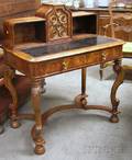 Spanishstyle Carved Walnut and Burl Veneer Writing Desk