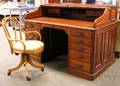 Early 20th Century Cherry and Mahogany Rolltop Desk with Bentwood Swivel Desk Chair