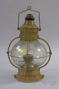 Brass Kerosene Lantern with Blown Glass Globe Shade