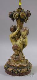 Continental Polychrome Painted Gesso and Carved Wooden Water Nymphs and Cornucopia Figural Group Table Lamp