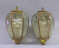 Pair of Brass Plated Carriage Lanterns with Beveled Glass Panels