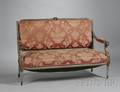 Louis XVI Style Damask Upholstered Carved and Painted Wood Sofa