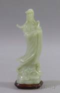Jade Kuan Yin Figure on Wooden Base