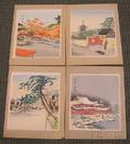 Seven Unframed Japanese Prints and One Unframed Chinese Painting