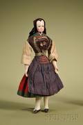 Rare Papiermache Doll with Molded Bonnet