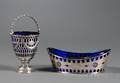 Two English Silver and Cobalt Glasslined Table Articles