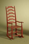 American Red Painted and Carved Miniature Ladderback Rocking Chair