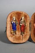 Two European Renaissancestyle Yellow Gold Enamel and Stoneset Figural Pins